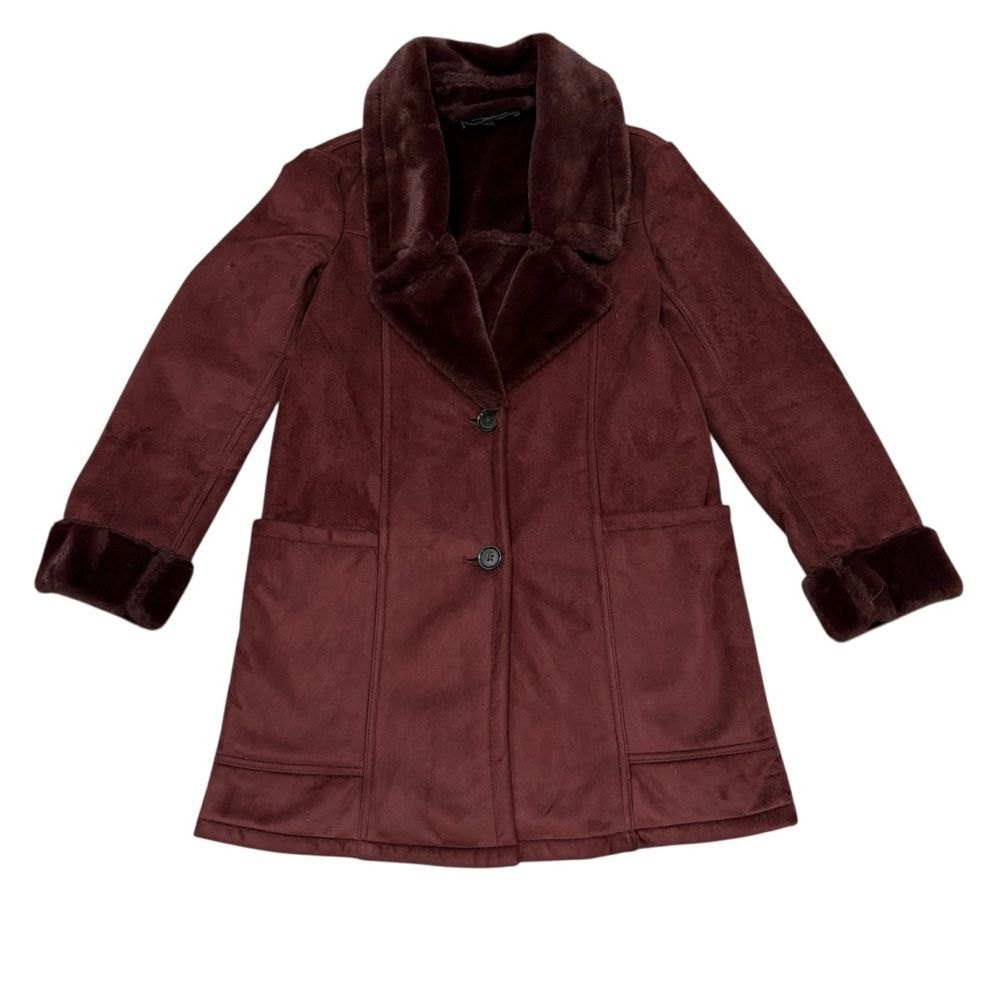 Banana Republic Factory Shearling Lined Coat Bordeaux Kiss Size XS Burgundy